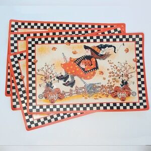 Vintage Daisy Kingdom Broomzelda‎ Witch Checkerboard Halloween Kitchen Placemats